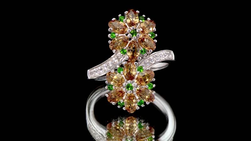 Premium Tanzania Yellow Zircon and Multi Gemstone 4.70 ctw Blossom Bypass Ring in Rhodium Over Sterling Silver (Size 10.0)