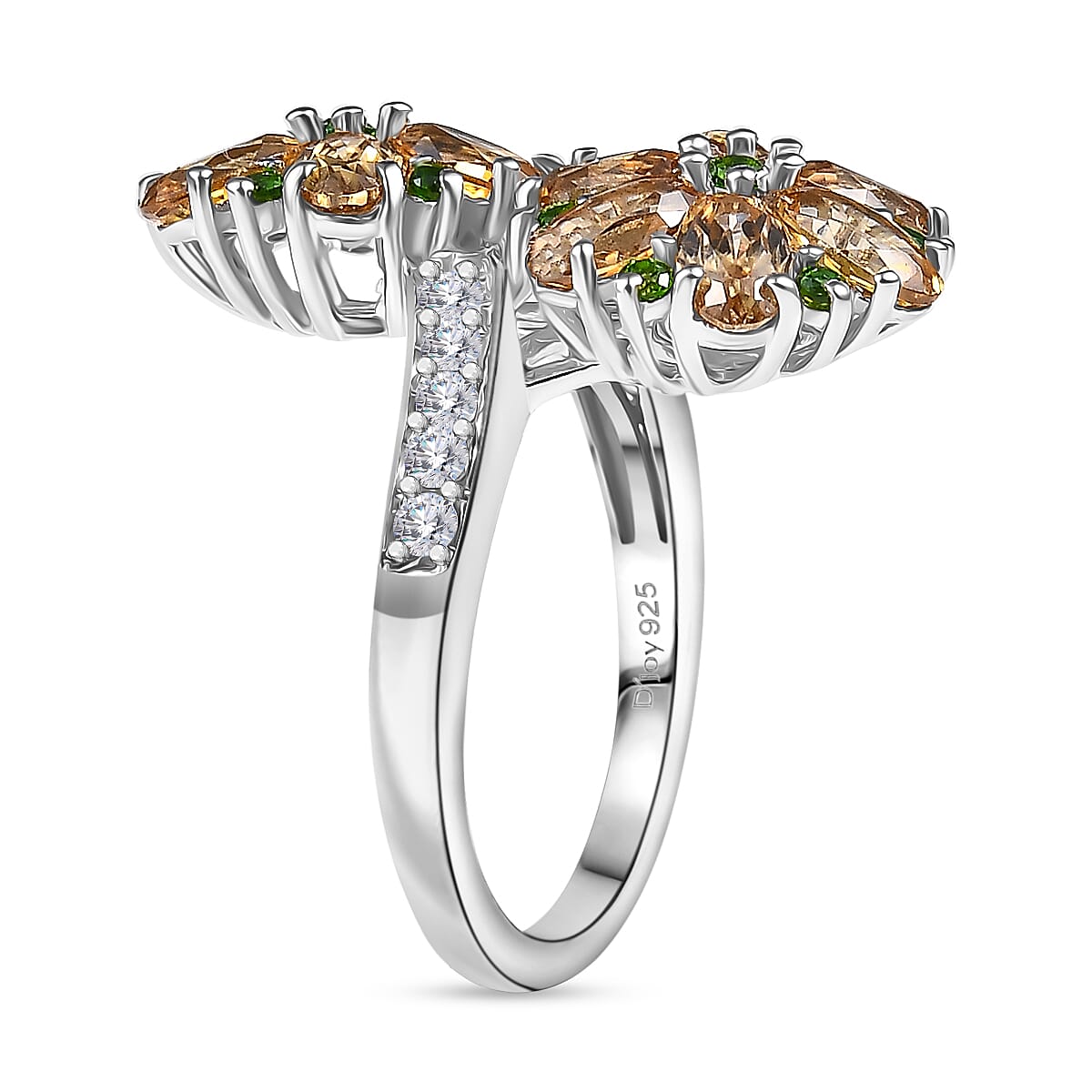 D'Joy Premium Tanzania Yellow Zircon and Multi Gemstone 4.70 ctw Blossom Bypass Ring in Rhodium Over Sterling Silver (Size 8.0) image number 3