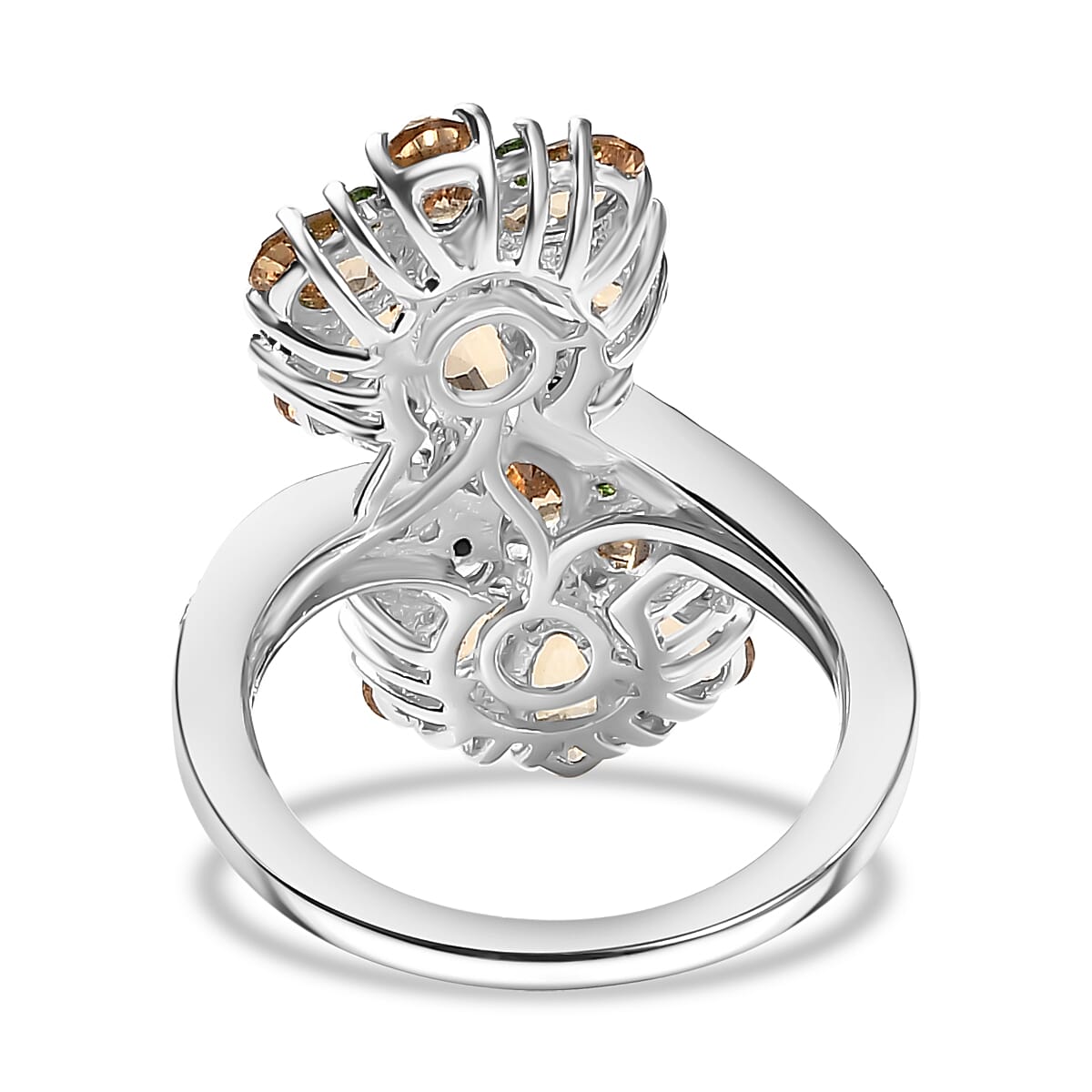 D'Joy Premium Tanzania Yellow Zircon and Multi Gemstone 4.70 ctw Blossom Bypass Ring in Rhodium Over Sterling Silver (Size 8.0)