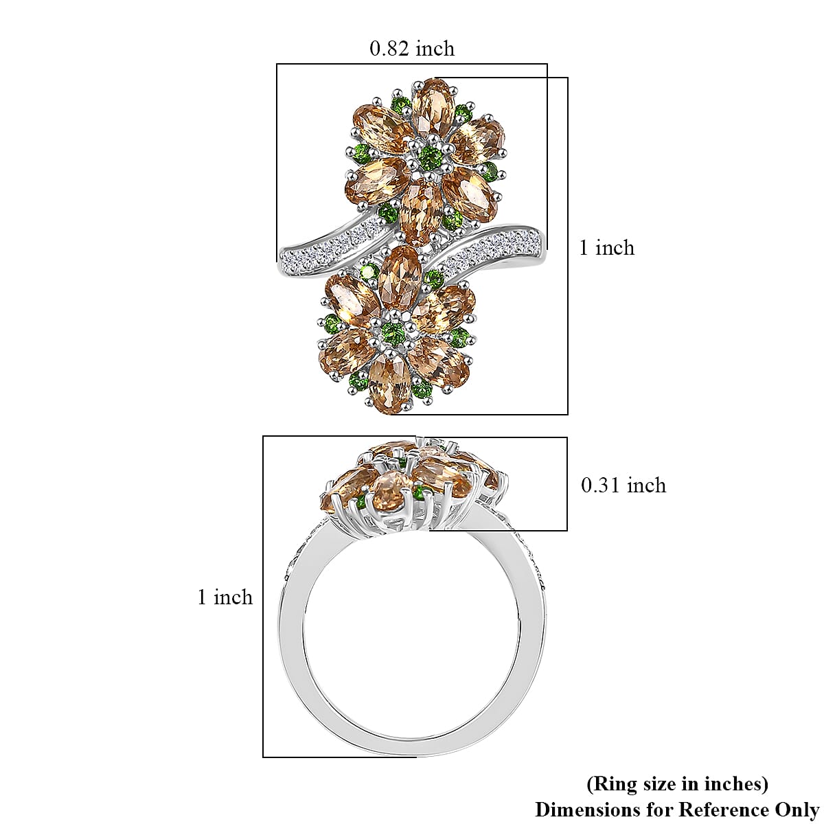 D'Joy Premium Tanzania Yellow Zircon and Multi Gemstone 4.70 ctw Blossom Bypass Ring in Rhodium Over Sterling Silver (Size 8.0)