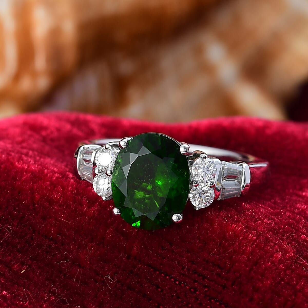 Chrome Diopside, Moissanite Ring in Rhodium Over Sterling Silver (Size 10.0) 3.20 ctw image number 1