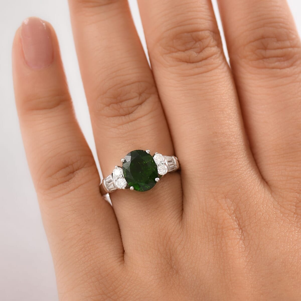 Chrome Diopside, Moissanite Ring in Rhodium Over Sterling Silver (Size 10.0) 3.20 ctw image number 2