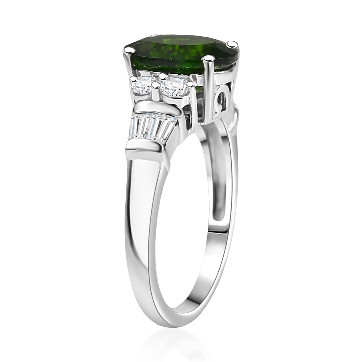 Chrome Diopside, Moissanite Ring in Rhodium Over Sterling Silver (Size 10.0) 3.20 ctw image number 3