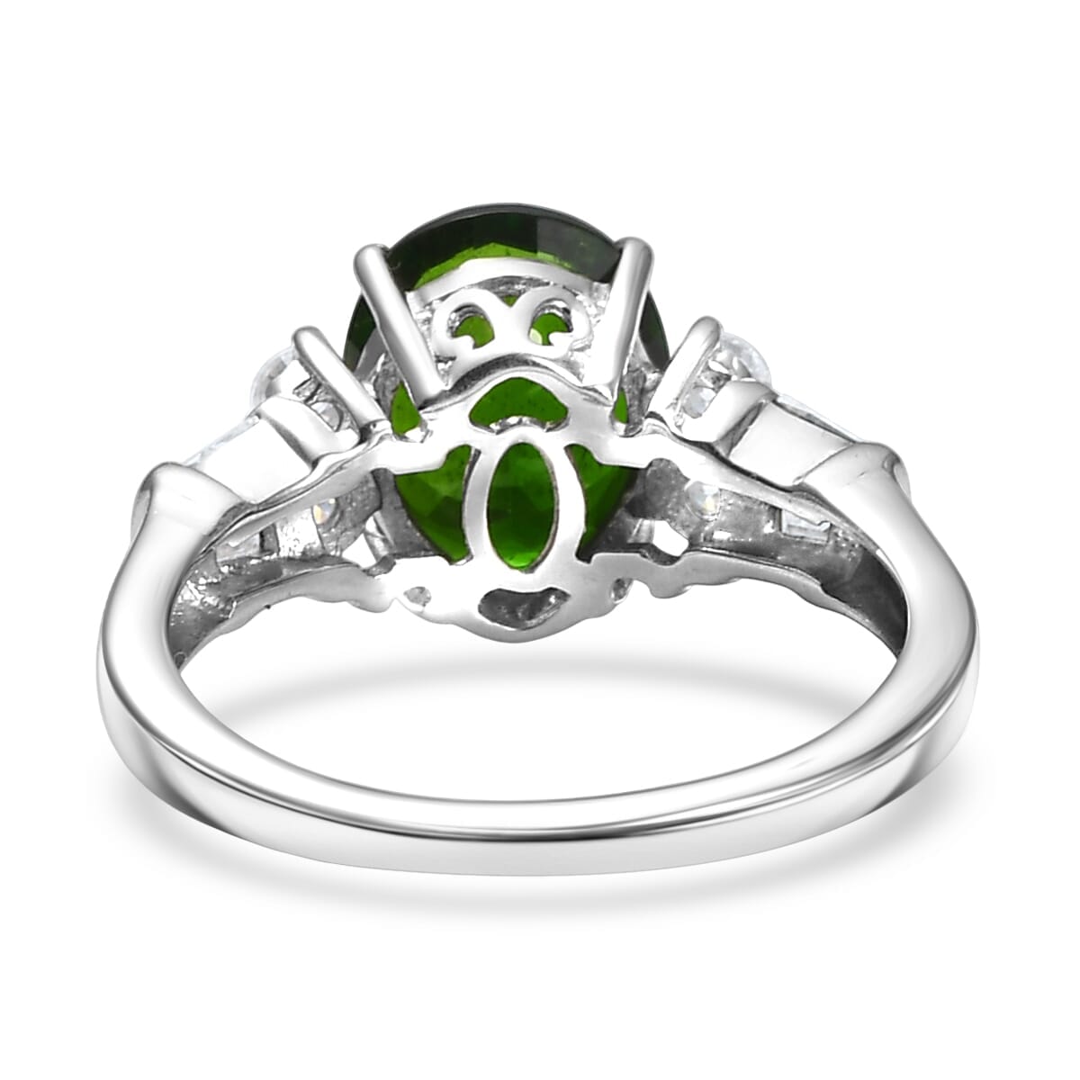 Chrome Diopside, Moissanite Ring in Rhodium Over Sterling Silver (Size 10.0) 3.20 ctw image number 4