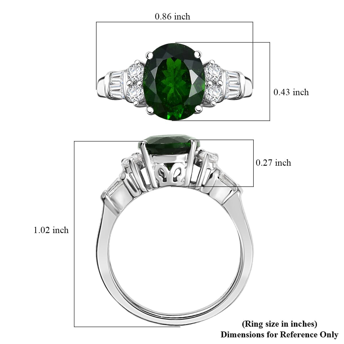 Chrome Diopside, Moissanite Ring in Rhodium Over Sterling Silver (Size 10.0) 3.20 ctw image number 5
