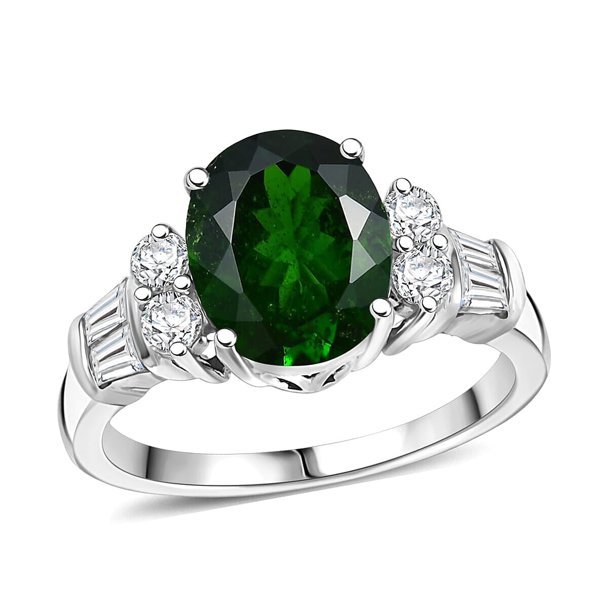 D'Joy Chrome Diopside and Moissanite 3.20 ctw Art Deco Ring in Rhodium Over Sterling Silver (Size 5.0) image number 0