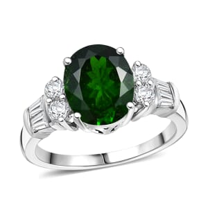 D'Joy Chrome Diopside and Moissanite 3.20 ctw Art Deco Ring in Rhodium Over Sterling Silver (Size 5.0)