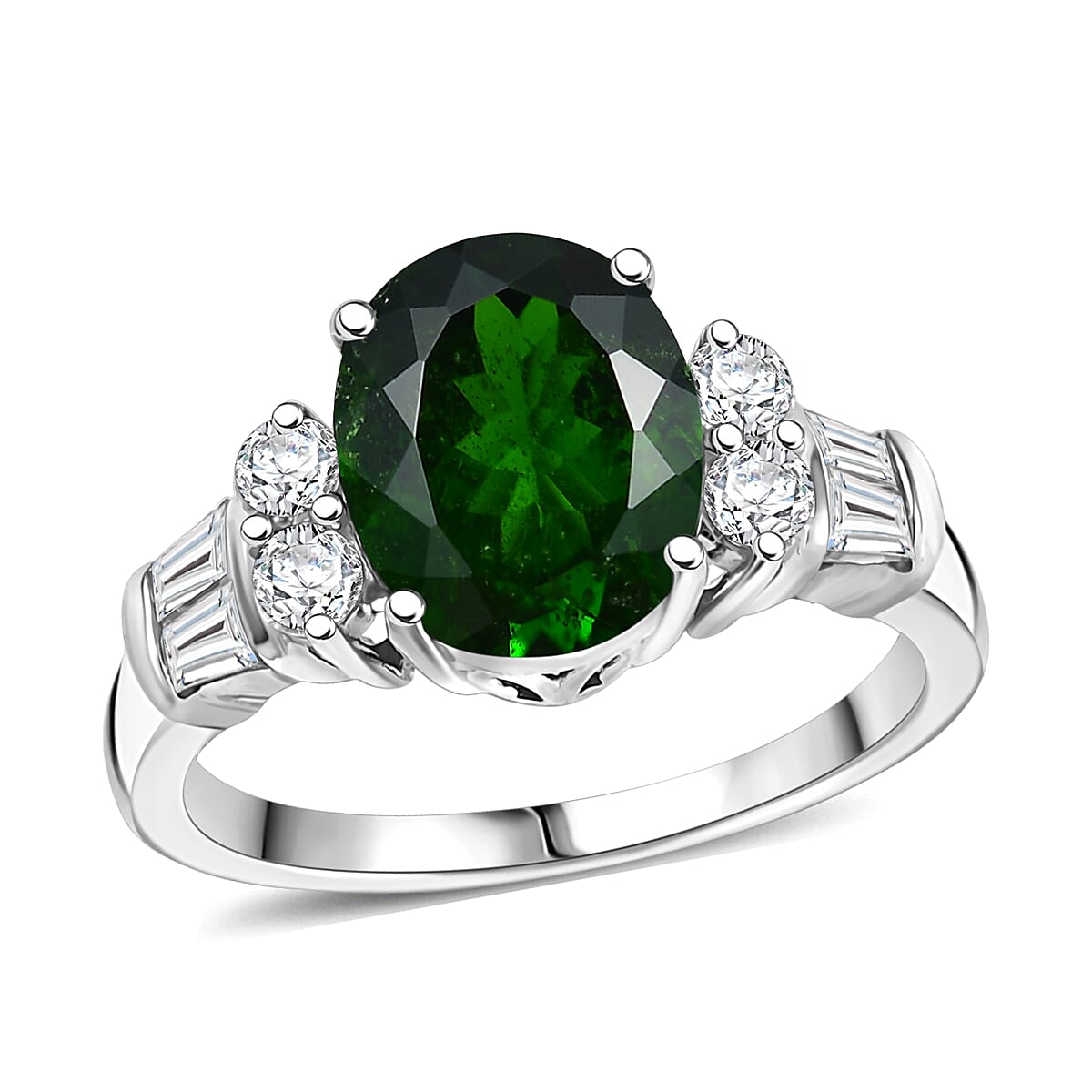 D'Joy Chrome Diopside and Moissanite 3.20 ctw Art Deco Ring in Rhodium Over Sterling Silver (Size 8.0) image number 0