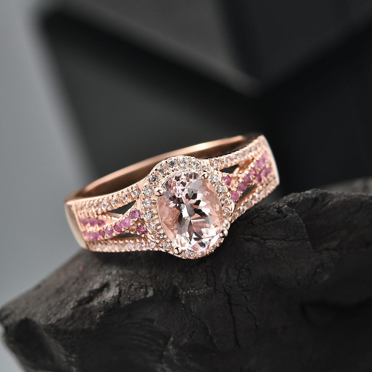 Premium Pink Morganite, Multi Gemstone Ring in 18K Vermeil RG Over Sterling Silver (Size 10.0) 1.52 ctw image number 1
