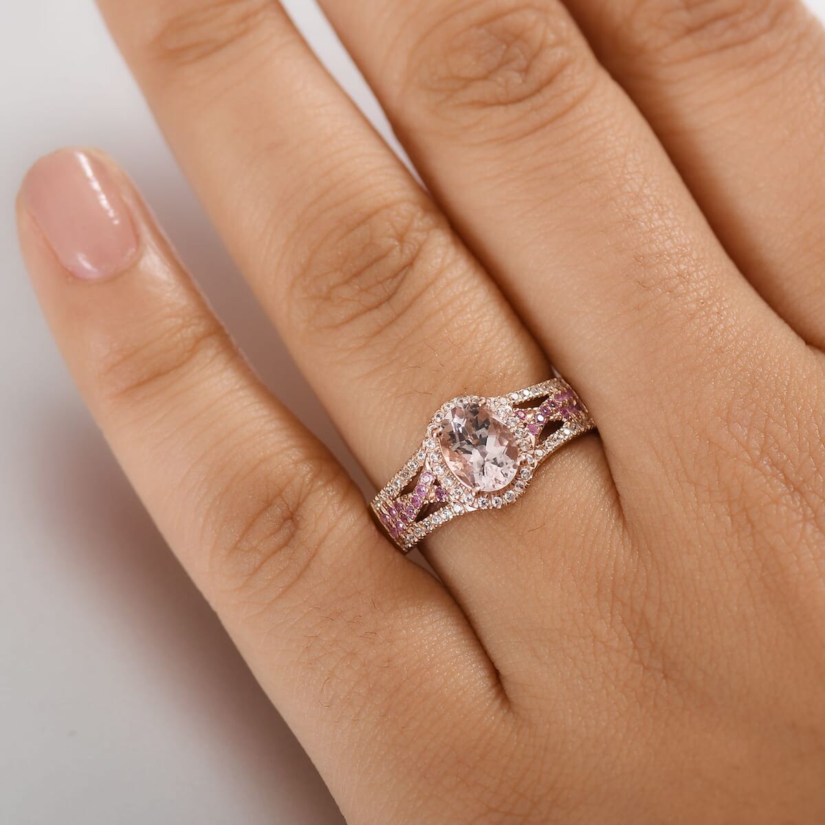 Premium Pink Morganite, Multi Gemstone Ring in 18K Vermeil RG Over Sterling Silver (Size 10.0) 1.52 ctw image number 2