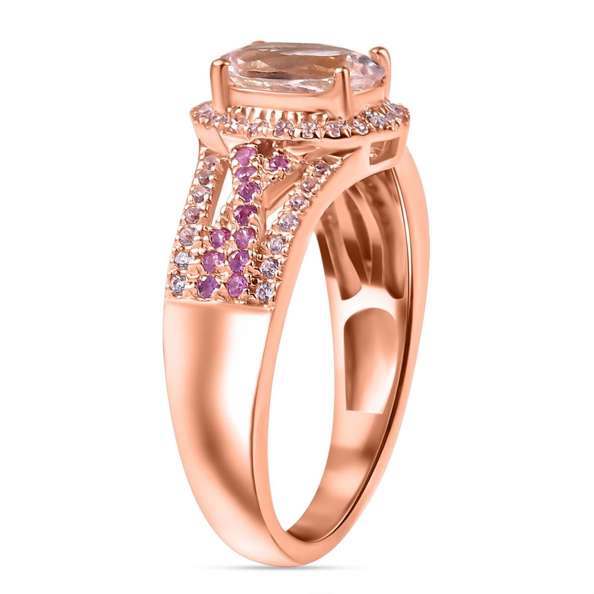 Premium Pink Morganite, Multi Gemstone Ring in 18K Vermeil RG Over Sterling Silver (Size 10.0) 1.52 ctw image number 3
