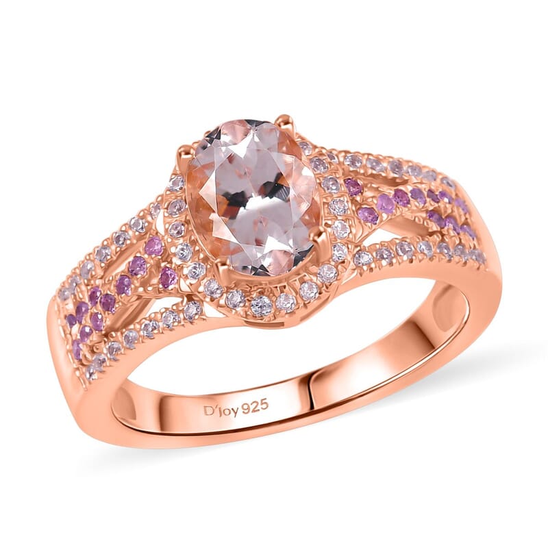 D'Joy Premium Pink Morganite and Multi Gemstone 1.65 ctw Blush Wave Ring in 18K Vermeil Rose Gold Over Sterling Silver (Size 5.0)