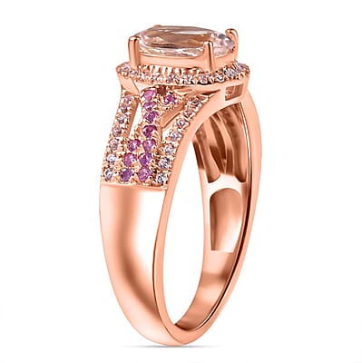 D'Joy Premium Pink Morganite and Multi Gemstone 1.65 ctw Blush Wave Ring in 18K Vermeil Rose Gold Over Sterling Silver (Size 5.0)