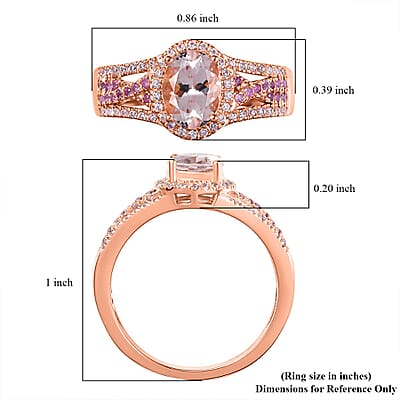 D'Joy Premium Pink Morganite and Multi Gemstone 1.65 ctw Blush Wave Ring in 18K Vermeil Rose Gold Over Sterling Silver (Size 5.0)