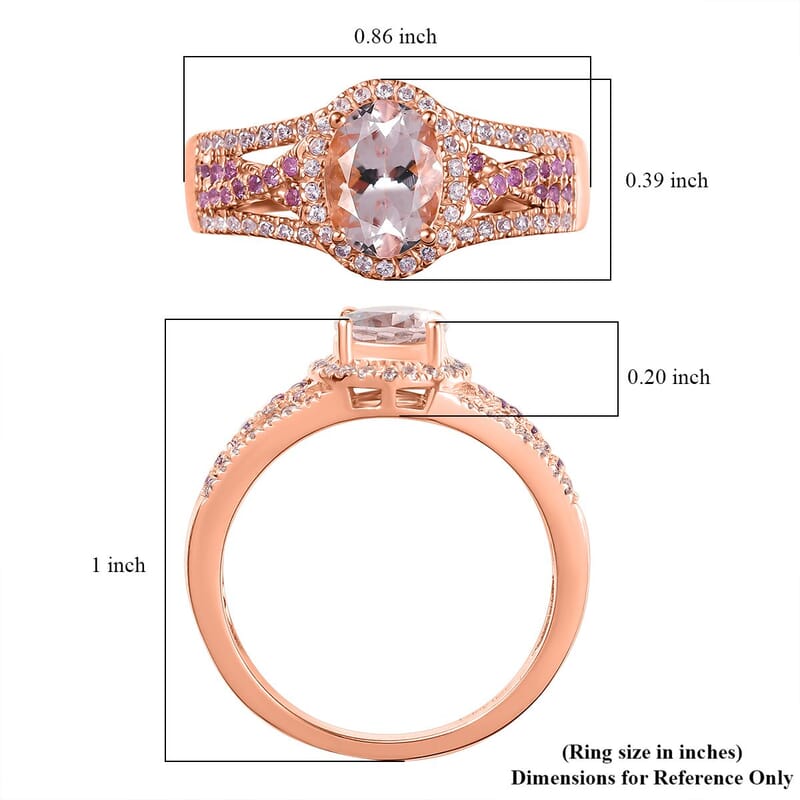 D'Joy Premium Pink Morganite and Multi Gemstone 1.65 ctw Blush Wave Ring in 18K Vermeil Rose Gold Over Sterling Silver (Size 5.0)