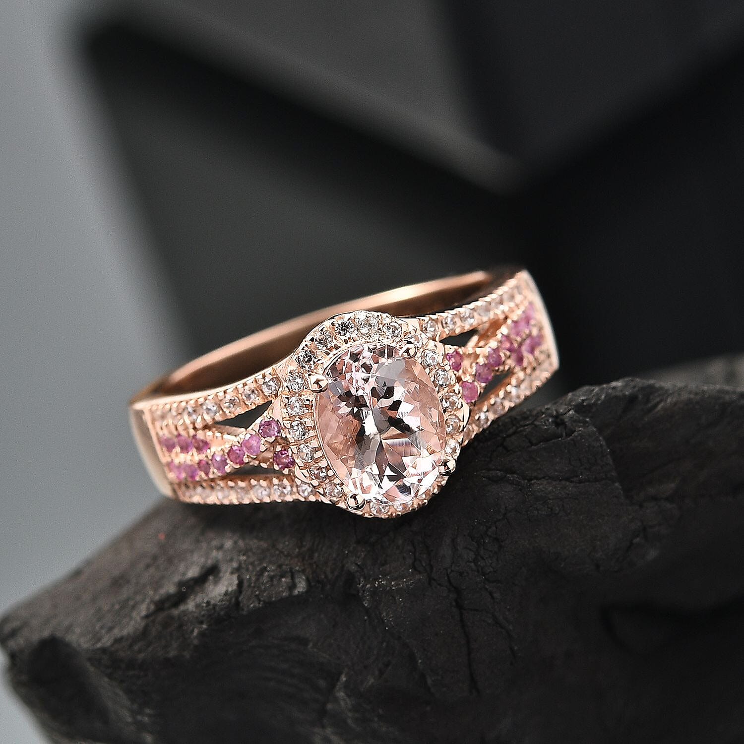 Premium Pink Morganite, Multi Gemstone Ring in 18K Vermeil RG Over Sterling Silver (Size 10.0) 1.52 ctw