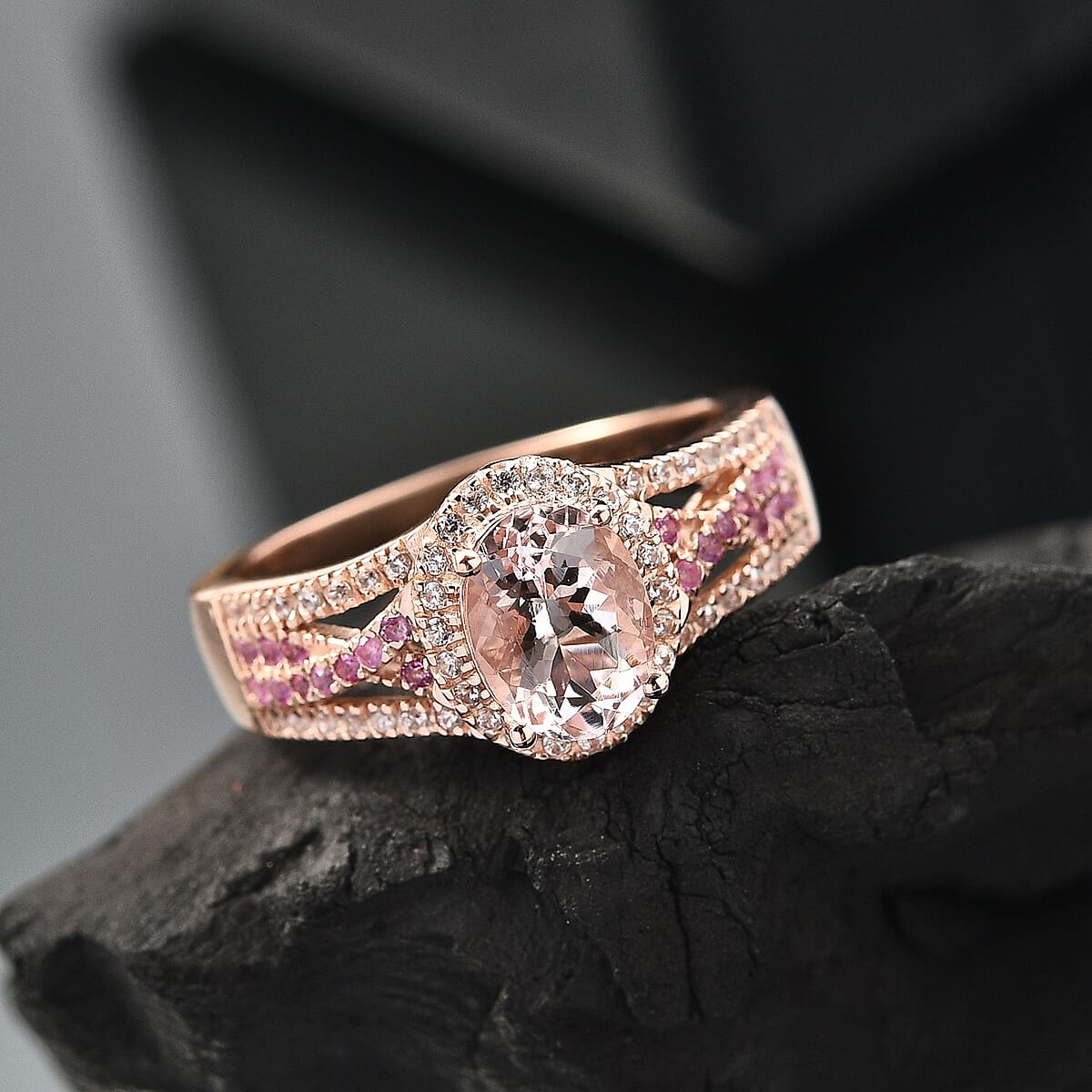 D'Joy Premium Pink Morganite and Multi Gemstone 1.65 ctw Blush Wave Ring in 18K Vermeil Rose Gold Over Sterling Silver (Size 8.0) image number 1