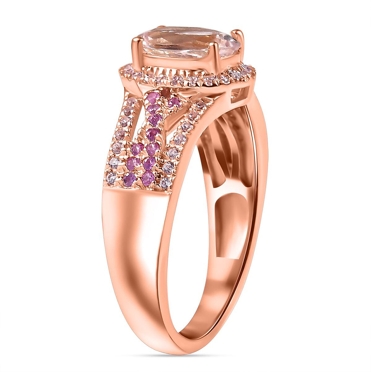 D'Joy Premium Pink Morganite and Multi Gemstone 1.65 ctw Blush Wave Ring in 18K Vermeil Rose Gold Over Sterling Silver (Size 8.0) image number 3