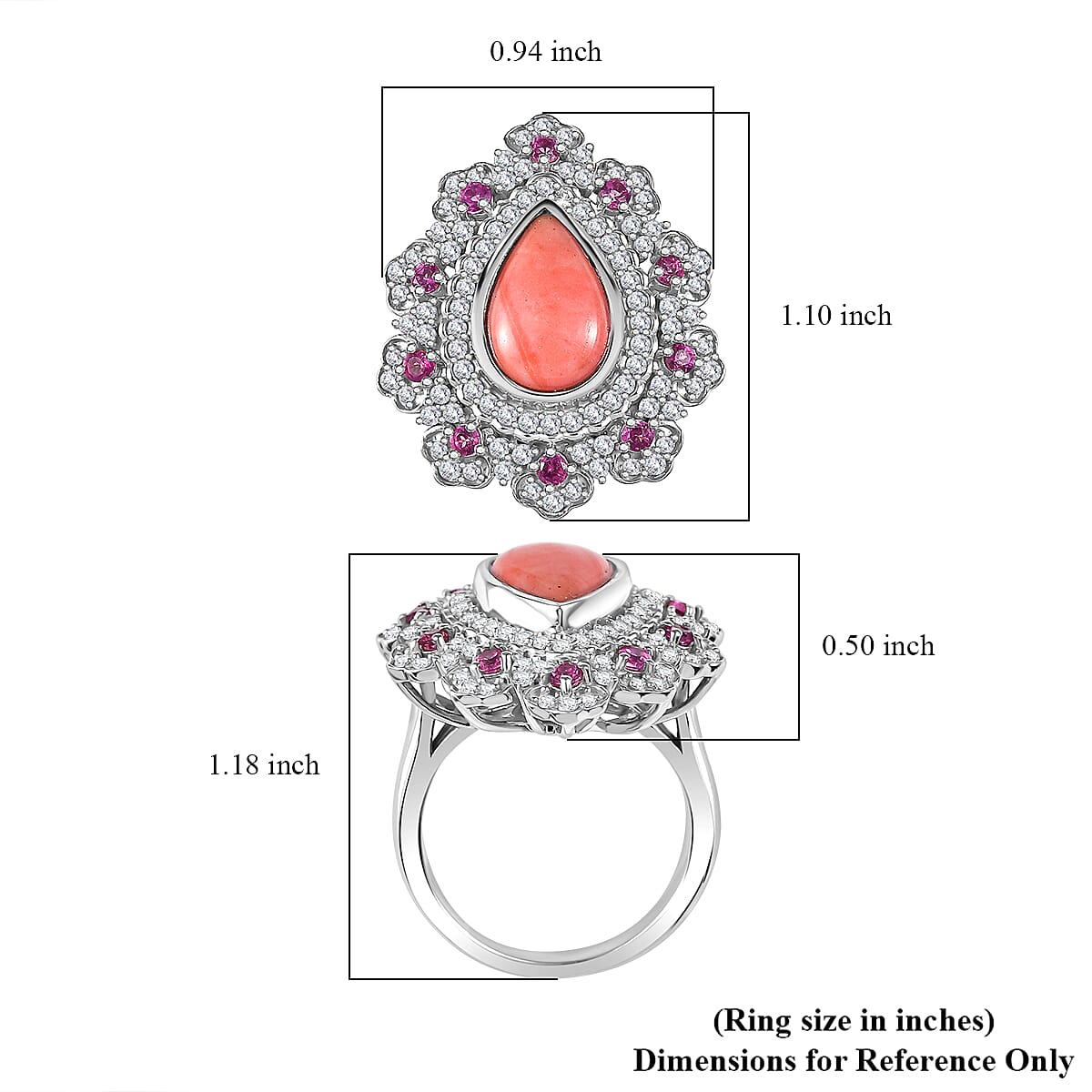 Karis Oregon Peach Opal and Multi Gemstone 3.15 ctw Floral Ring in Platinum Bond (Size 6.0) image number 5