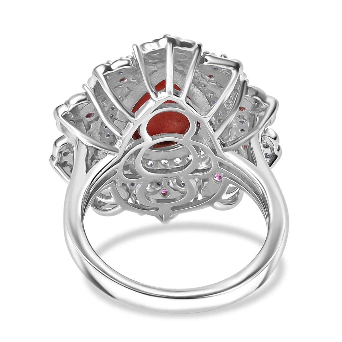 Karis Oregon Peach Opal and Multi Gemstone 3.15 ctw Floral Ring in Platinum Bond (Size 7.0) image number 4