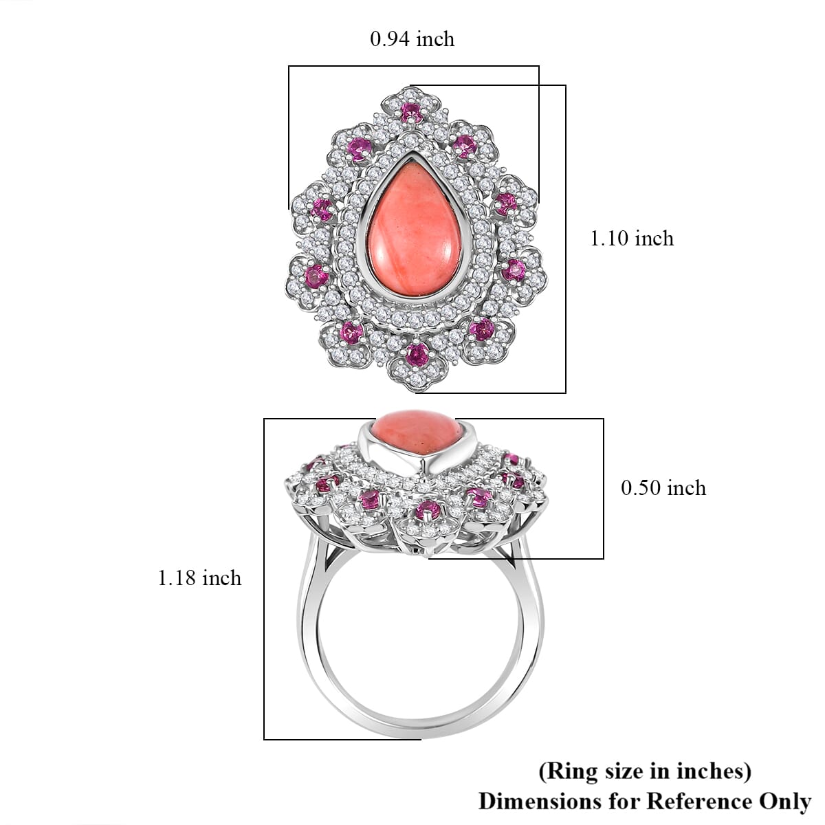 Karis Oregon Peach Opal and Multi Gemstone 3.15 ctw Floral Ring in Platinum Bond (Size 7.0) image number 5