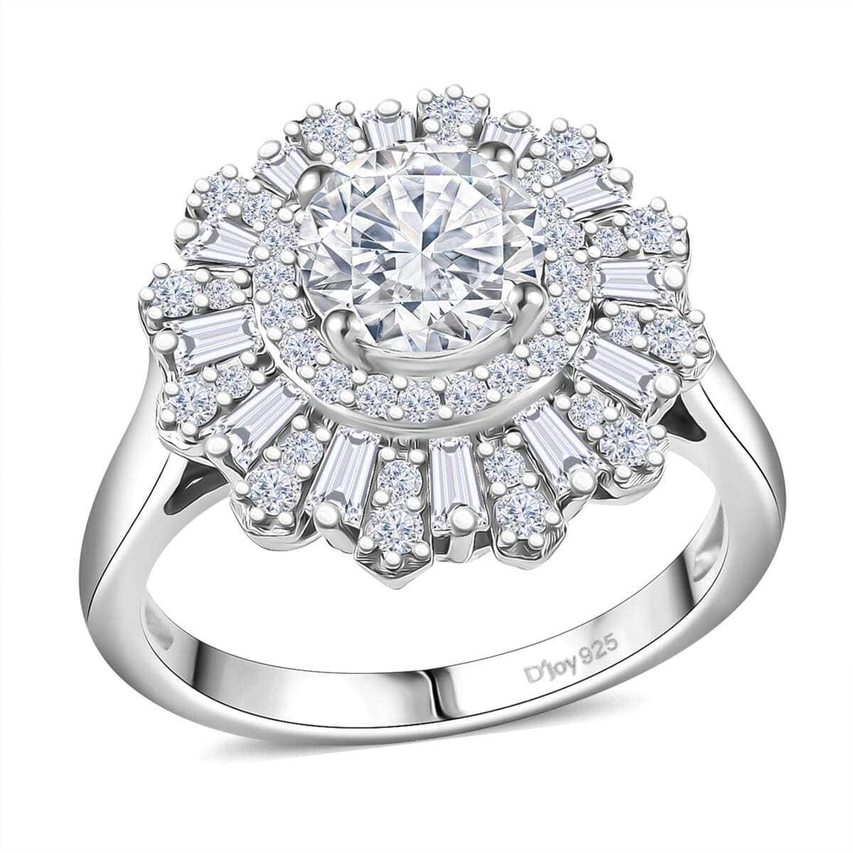 D'Joy Moissanite 2.10 ctw Vintage Floral Ring in Rhodium Over Sterling Silver (Size 10.0) image number 0