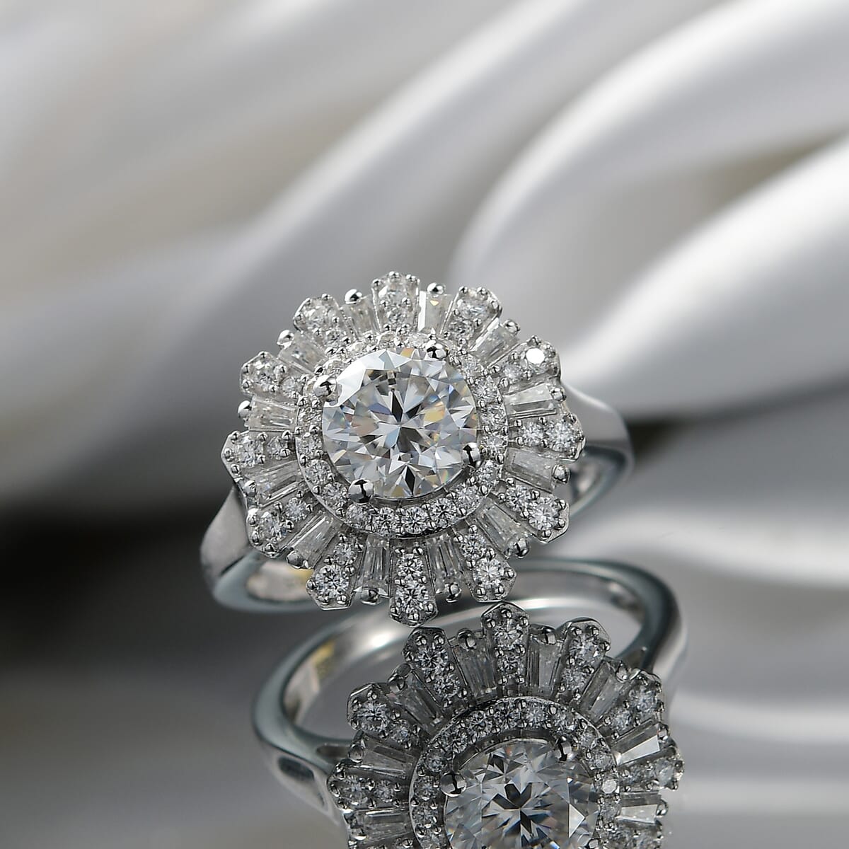 D'Joy Moissanite 2.10 ctw Vintage Floral Ring in Rhodium Over Sterling Silver (Size 10.0) image number 1