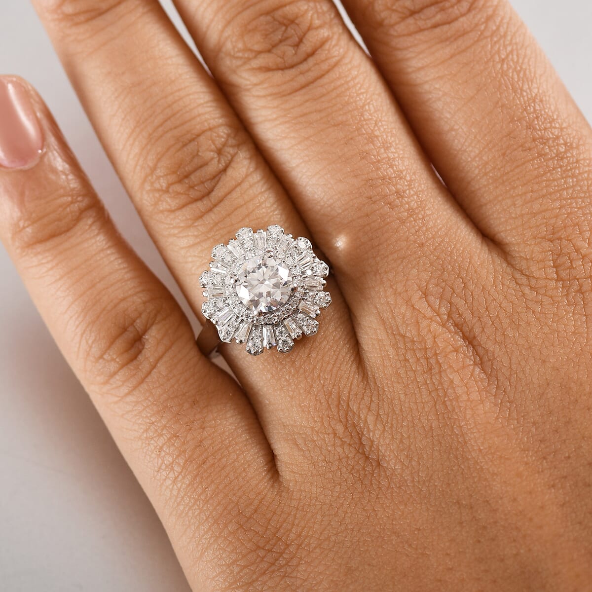 D'Joy Moissanite 2.10 ctw Vintage Floral Ring in Rhodium Over Sterling Silver (Size 10.0) image number 2