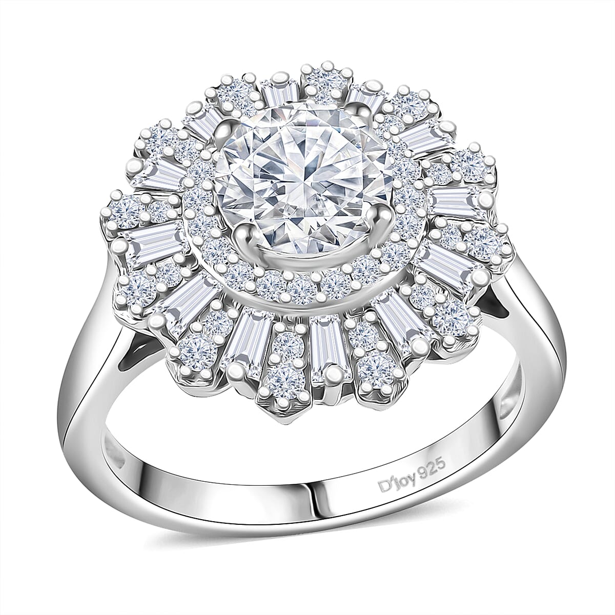 D'Joy Moissanite 2.10 ctw Vintage Floral Ring in Rhodium Over Sterling Silver (Size 5.0) image number 0