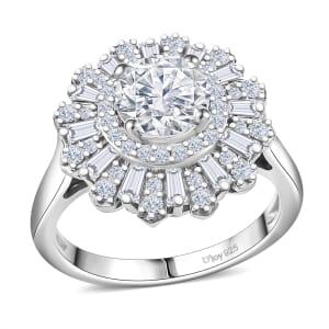 D'Joy Moissanite 2.10 ctw Vintage Floral Ring in Rhodium Over Sterling Silver (Size 5.0)
