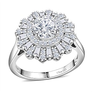 D'Joy Moissanite 2.10 ctw Vintage Floral Ring in Rhodium Over Sterling Silver (Size 6.0)