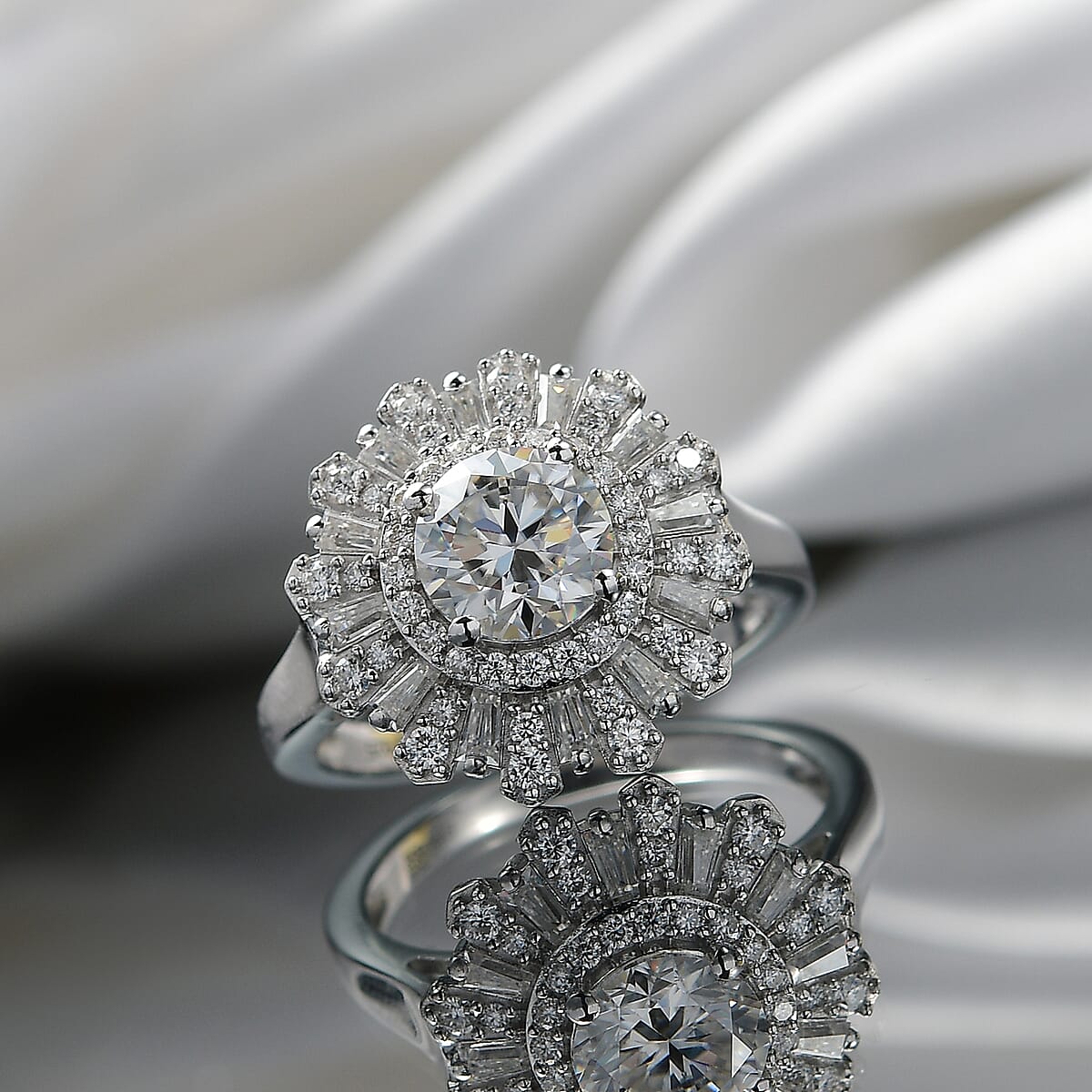 D'Joy Moissanite 2.10 ctw Vintage Floral Ring in Rhodium Over Sterling Silver (Size 9.0) image number 1