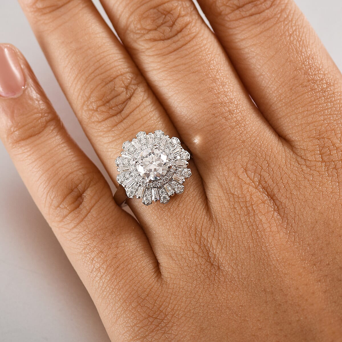 D'Joy Moissanite 2.10 ctw Vintage Floral Ring in Rhodium Over Sterling Silver (Size 9.0) image number 2