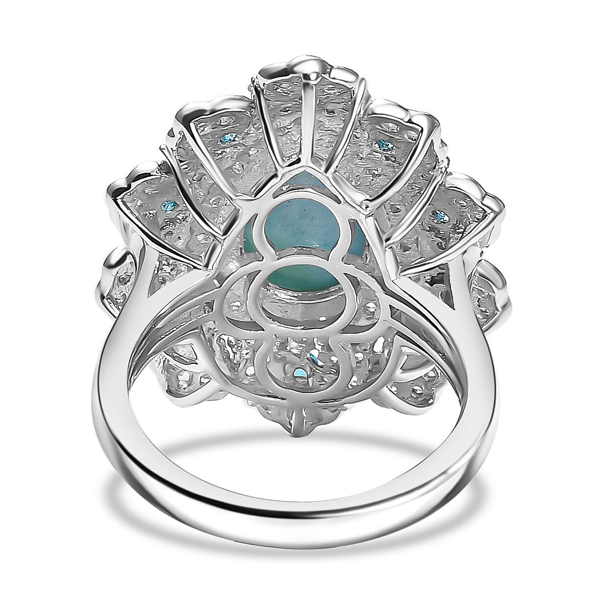 D'Joy Premium Larimar and Multi Gemstone 5.00 ctw Sea Bloom Ring in Rhodium Over Sterling Silver (Size 10.0)