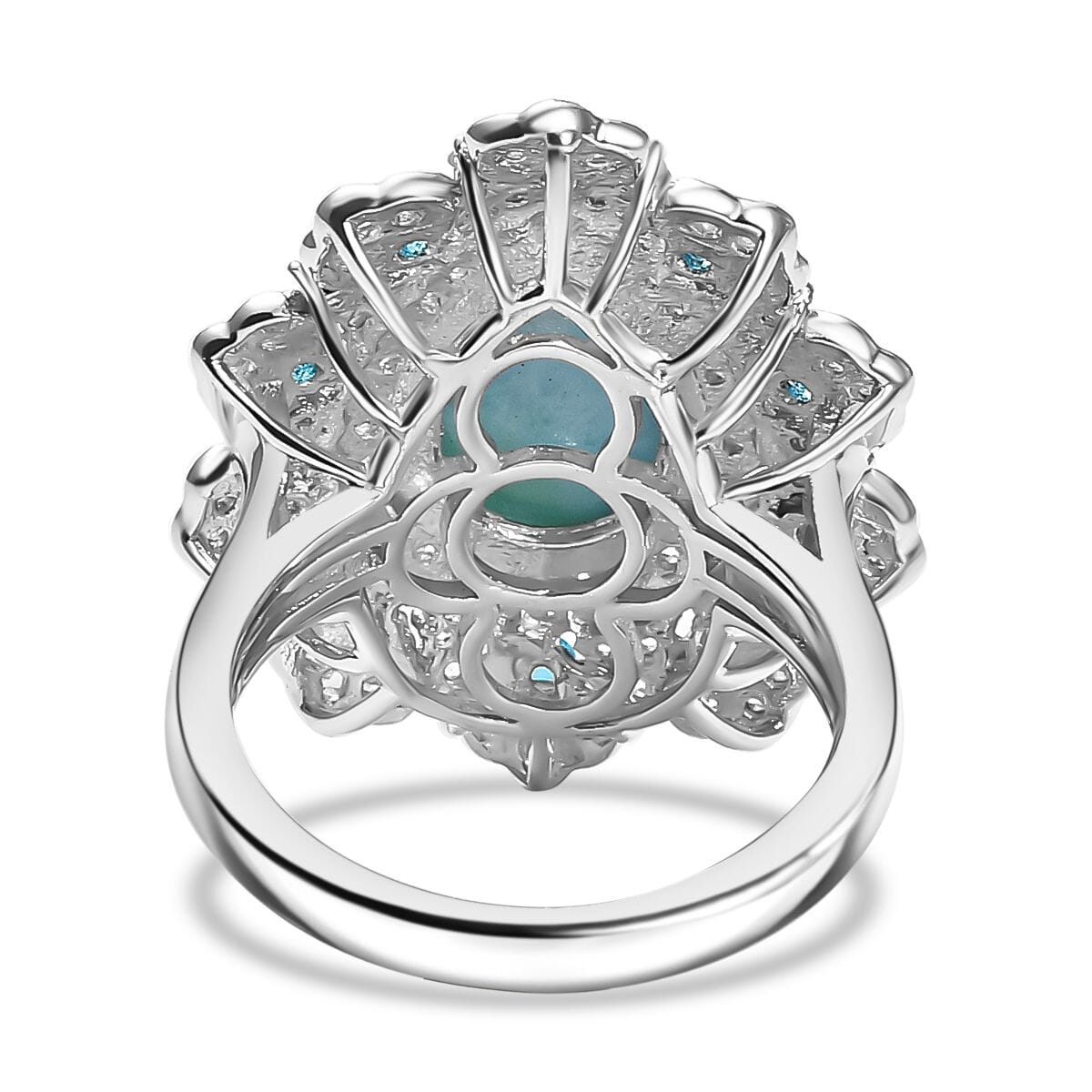 D'Joy Premium Larimar and Multi Gemstone 5.00 ctw Sea Bloom Ring in Rhodium Over Sterling Silver (Size 10.0) image number 4