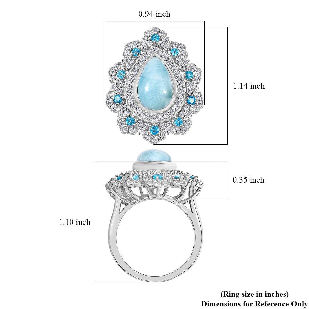 D'Joy Premium Larimar and Multi Gemstone 5.00 ctw Sea Bloom Ring in Rhodium Over Sterling Silver (Size 10.0) image number 5