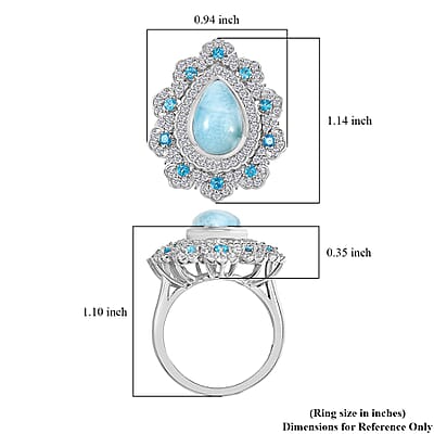 D'Joy Premium Larimar and Multi Gemstone 5.00 ctw Sea Bloom Ring in Rhodium Over Sterling Silver (Size 10.0)