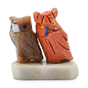 Multi Gemstone Carved Owl Couple Approx 170cts