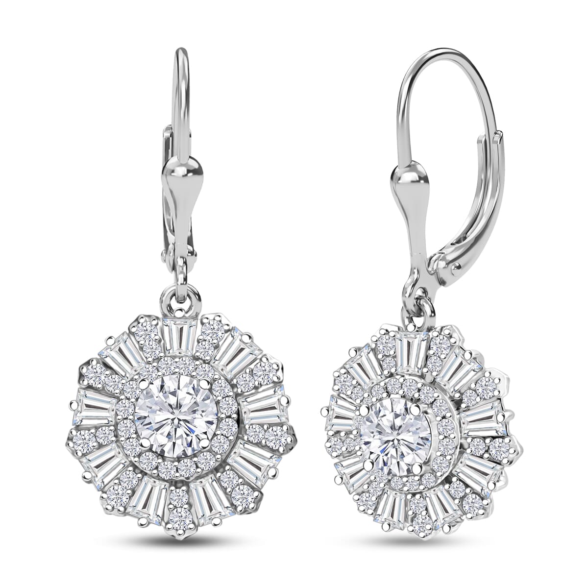 D'Joy Moissanite 3.50 ctw Vintage Floral Earrings in Rhodium Over Sterling Silver image number 0