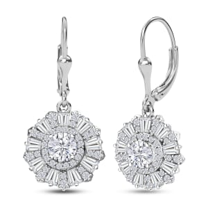 D'Joy Moissanite 3.50 ctw Vintage Floral Earrings in Rhodium Over Sterling Silver