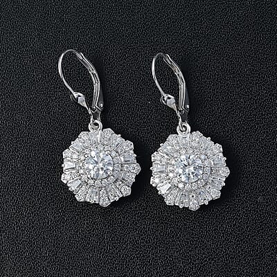 D'Joy Moissanite 3.50 ctw Vintage Floral Earrings in Rhodium Over Sterling Silver