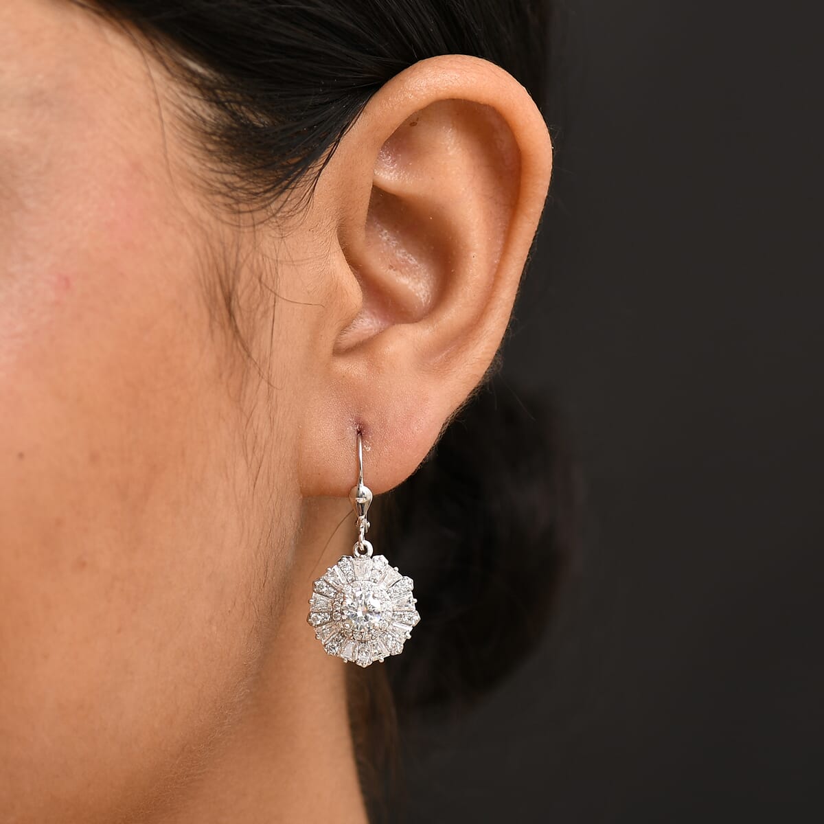 D'Joy Moissanite 3.50 ctw Vintage Floral Earrings in Rhodium Over Sterling Silver image number 2