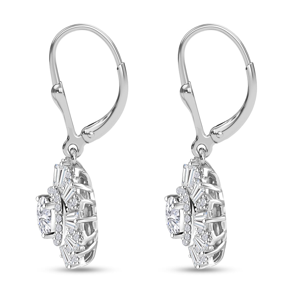 D'Joy Moissanite 3.50 ctw Vintage Floral Earrings in Rhodium Over Sterling Silver image number 3