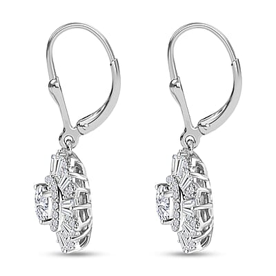 D'Joy Moissanite 3.50 ctw Vintage Floral Earrings in Rhodium Over Sterling Silver