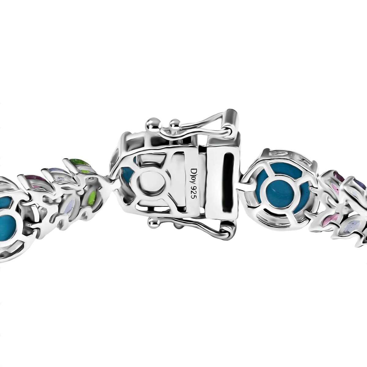 D'Joy Premium Sleeping Beauty Turquoise and Multi Gemstone 13.25 ctw Leaf Bracelet in Rhodium Over Sterling Silver (6.50 In) image number 3