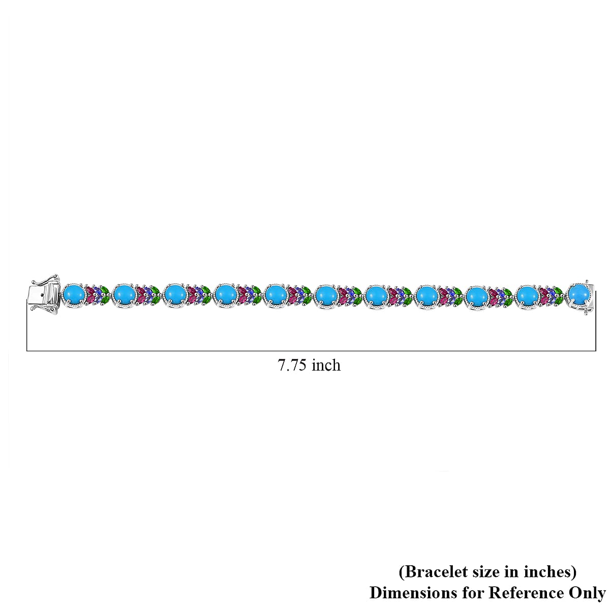 D'Joy Premium Sleeping Beauty Turquoise and Multi Gemstone 16.70 ctw Leaf Bracelet in Rhodium Over Sterling Silver (7.25 In) image number 4