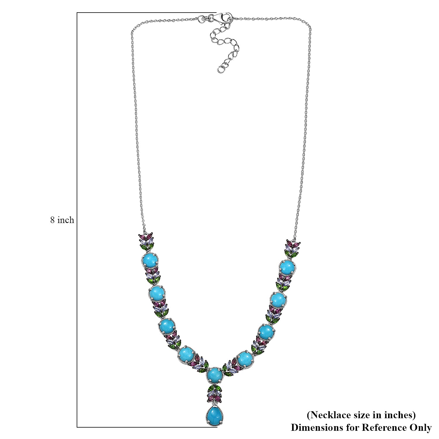 D'Joy Premium Sleeping Beauty Turquoise and Multi Gemstone 17.15 ctw Leaf Necklace in Rhodium Over Sterling Silver 18 Inches