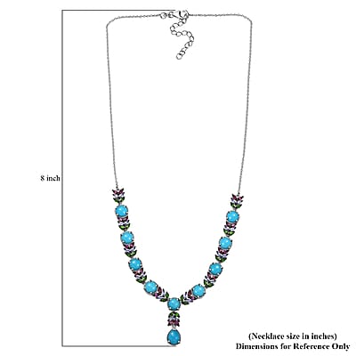 D'Joy Premium Sleeping Beauty Turquoise and Multi Gemstone 17.15 ctw Leaf Necklace in Rhodium Over Sterling Silver 18 Inches