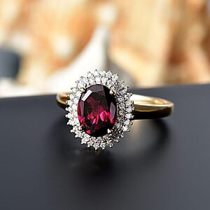 Luxoro AAA Radiant Ember Garnet and I2 Diamond 2.70 ctw Crown Jewel Ring in 10K Yellow Gold (Size 10.0) 
