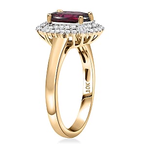 Luxoro AAA Radiant Ember Garnet and I2 Diamond 2.70 ctw Crown Jewel Ring in 10K Yellow Gold (Size 10.0) 